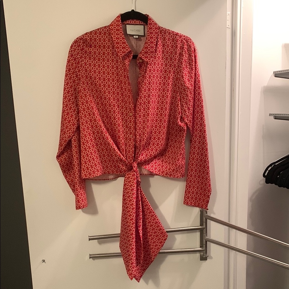 Alexis Red Geometric Patterned Women's Tie Front Top